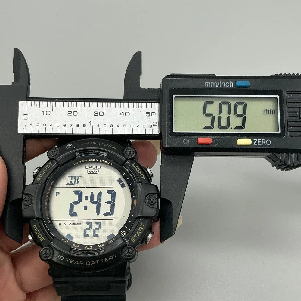 Casio AE-1500WH Mens Watch 51mm Silver Tone Digital Black Alarm New Battery